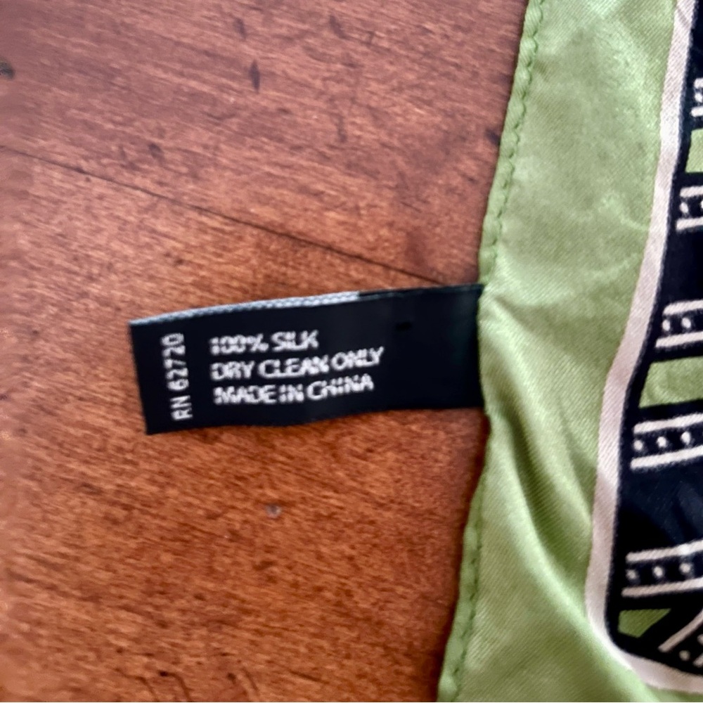 Nicole Miller Cheetah Print Silk Scarf, Lime Green, Black, White, 33.5”x33.5” - Picture 4 of 6